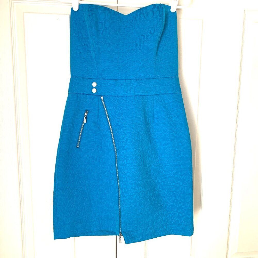 STRAPLESS Blue Lined Sweetheart Neckline Brocade Zippers Sz 8 NWOT